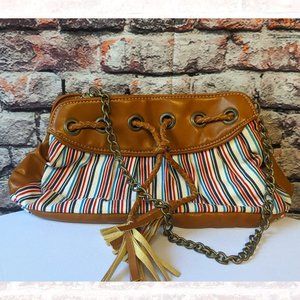 Women's Brown Leather Red/White/Blue Handbag Tote